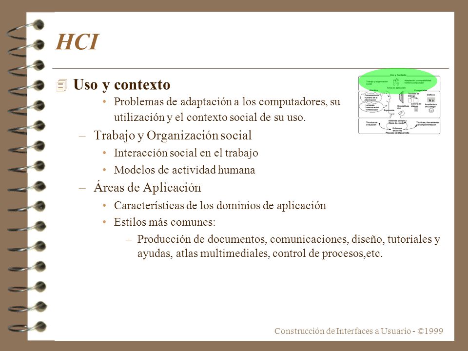 HCI Uso y contexto Trabajo y Organización social Áreas de Aplicación