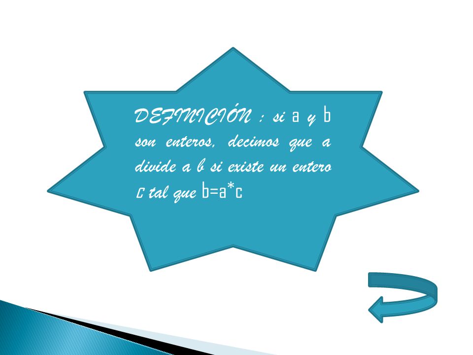 DEFINICIÓN : si a y b son enteros, decimos que a divide a b si existe un entero c tal que b=a*c