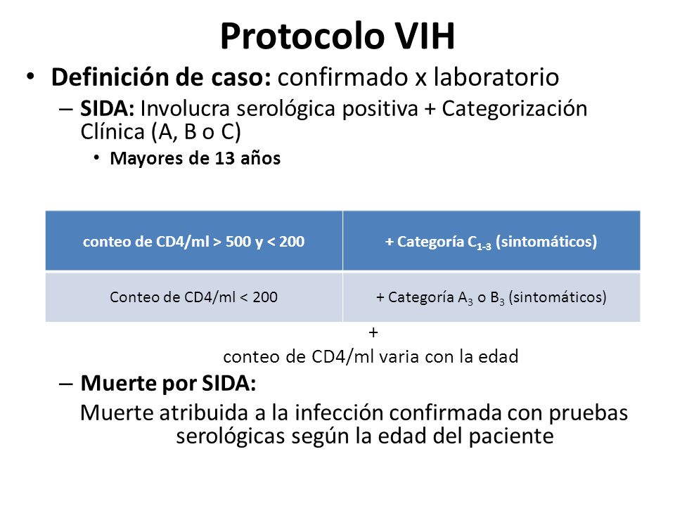 conteo de CD4/ml > 500 y < Categoría C1-3 (sintomáticos)