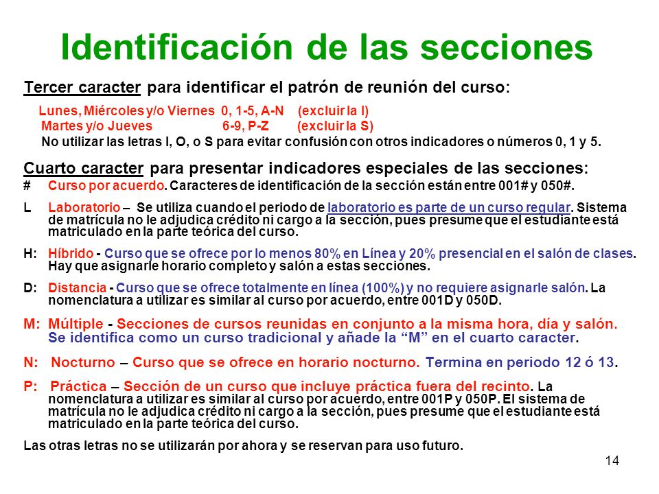 Identificación de las secciones