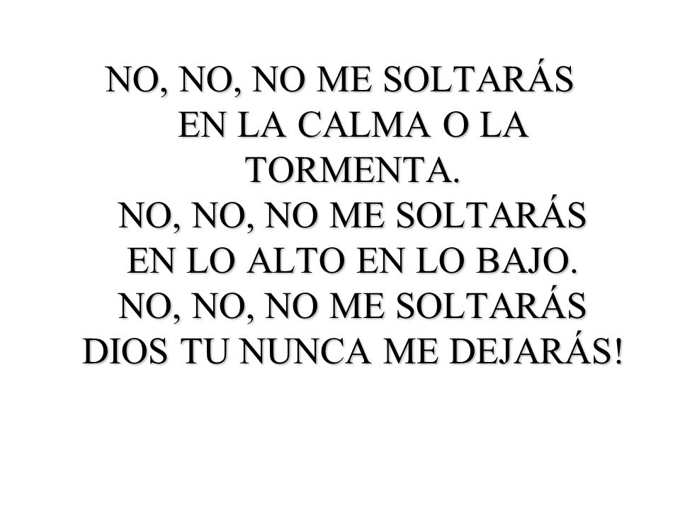 NO, NO, NO ME SOLTARÁS EN LA CALMA O LA TORMENTA