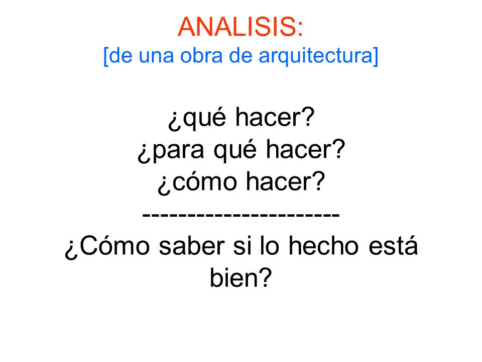 ANALISIS: [de una obra de arquitectura] ¿qué hacer. ¿para qué hacer