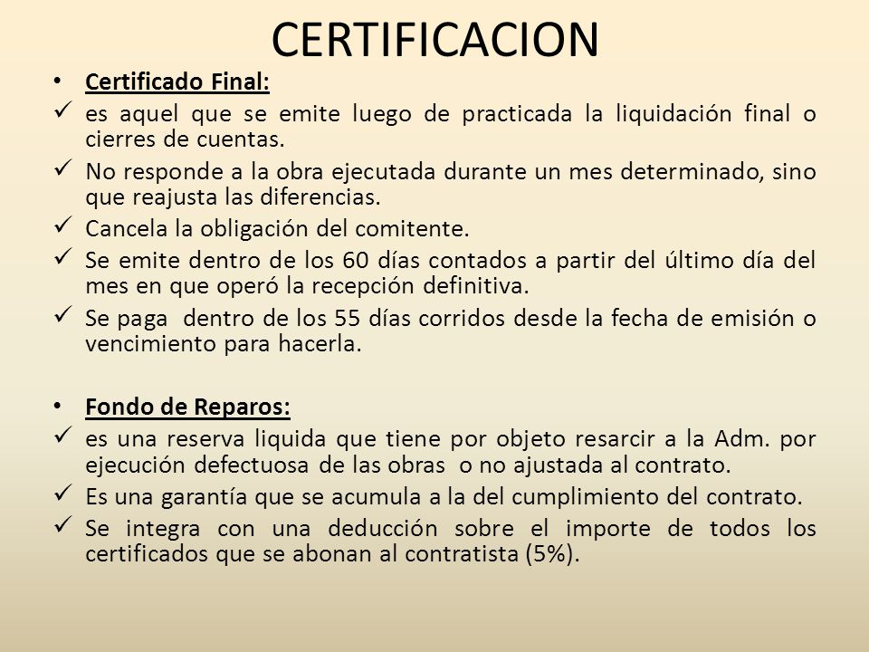 CERTIFICACION Certificado Final: