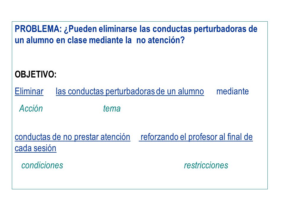 PROBLEMA: ¿Pueden eliminarse las conductas perturbadoras de un alumno en clase mediante la no atención