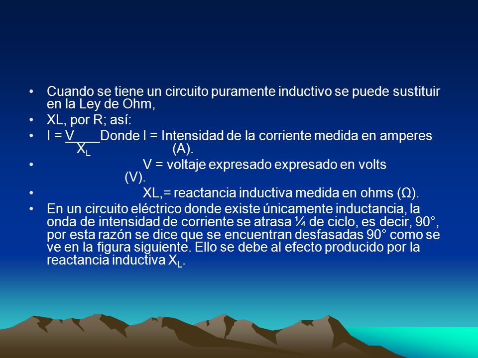 Cuando se tiene un circuito puramente inductivo se puede sustituir en la Ley de Ohm,