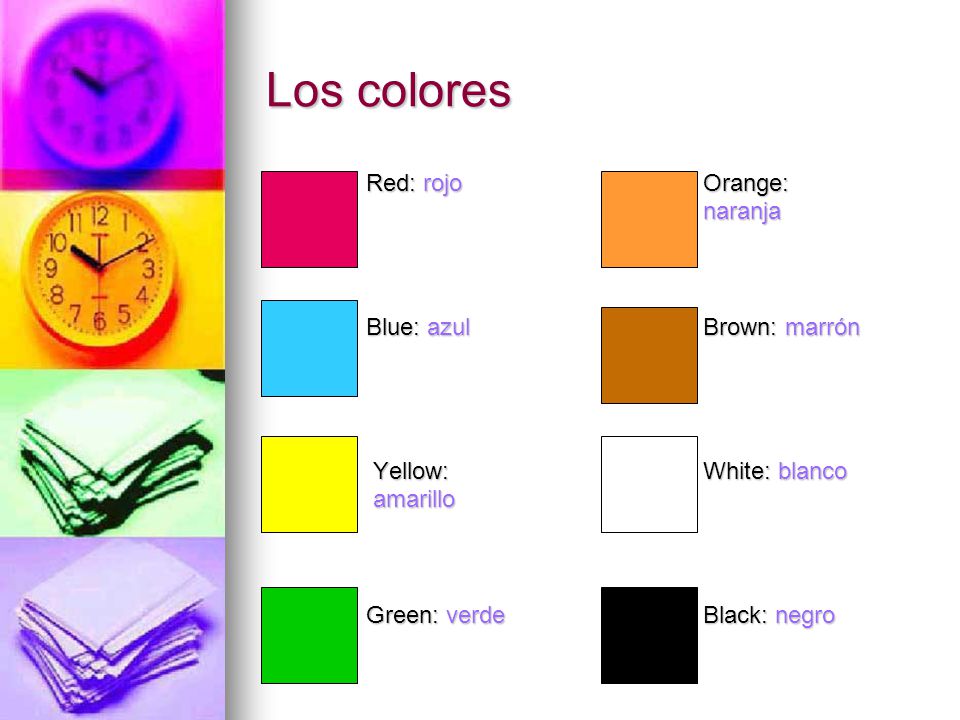 Los colores Red: rojo Blue: azul Yellow: amarillo Green: verde Orange:
