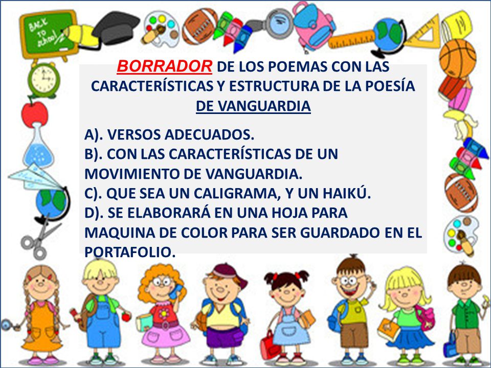 BORRADOR DE LOS POEMAS CON LAS CARACTERÍSTICAS Y ESTRUCTURA DE LA POESÍA DE VANGUARDIA