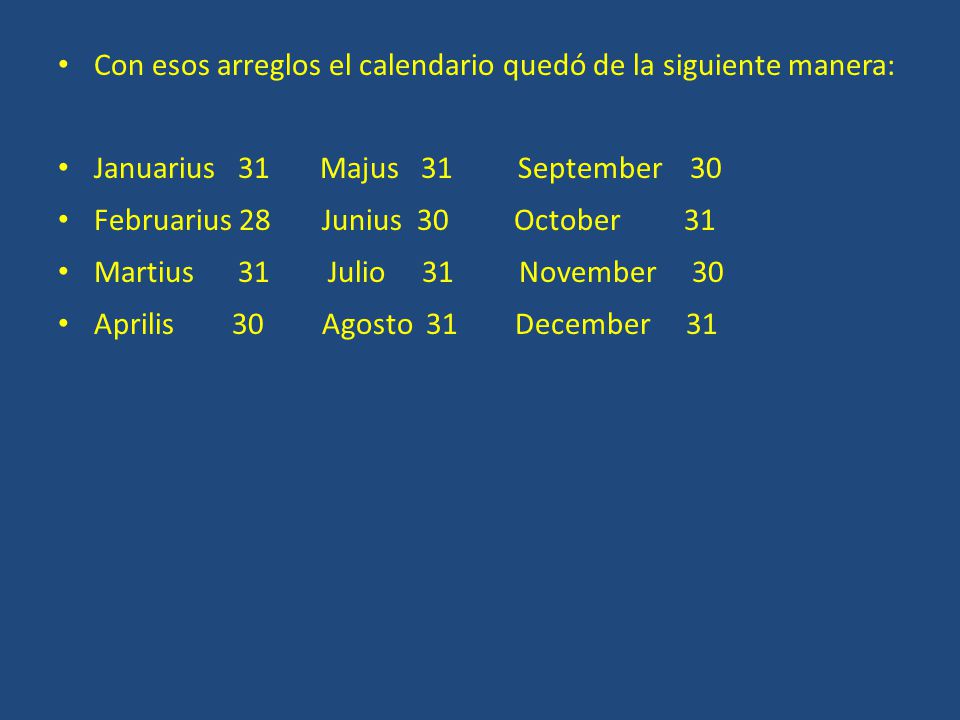 Con esos arreglos el calendario quedó de la siguiente manera: