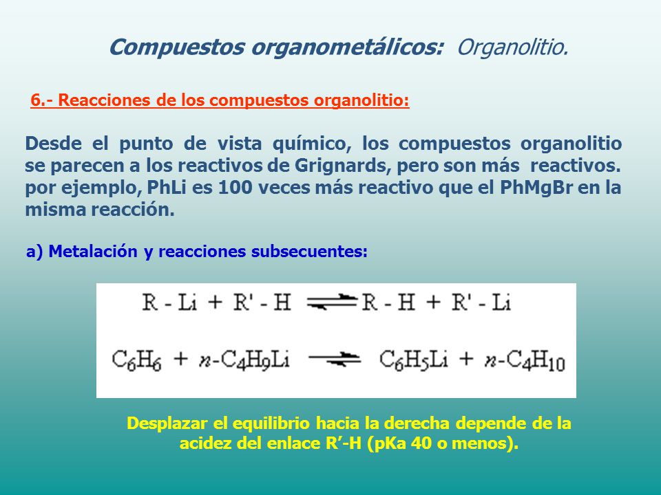 Compuestos organometálicos: Organolitio.