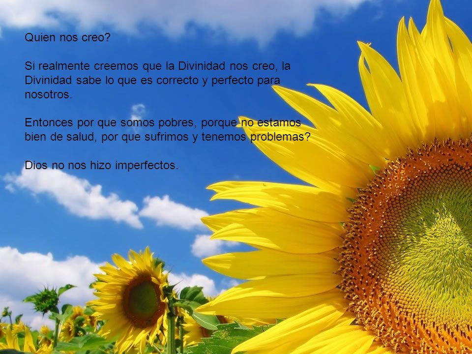 Quien nos creo Si realmente creemos que la Divinidad nos creo, la Divinidad sabe lo que es correcto y perfecto para nosotros.