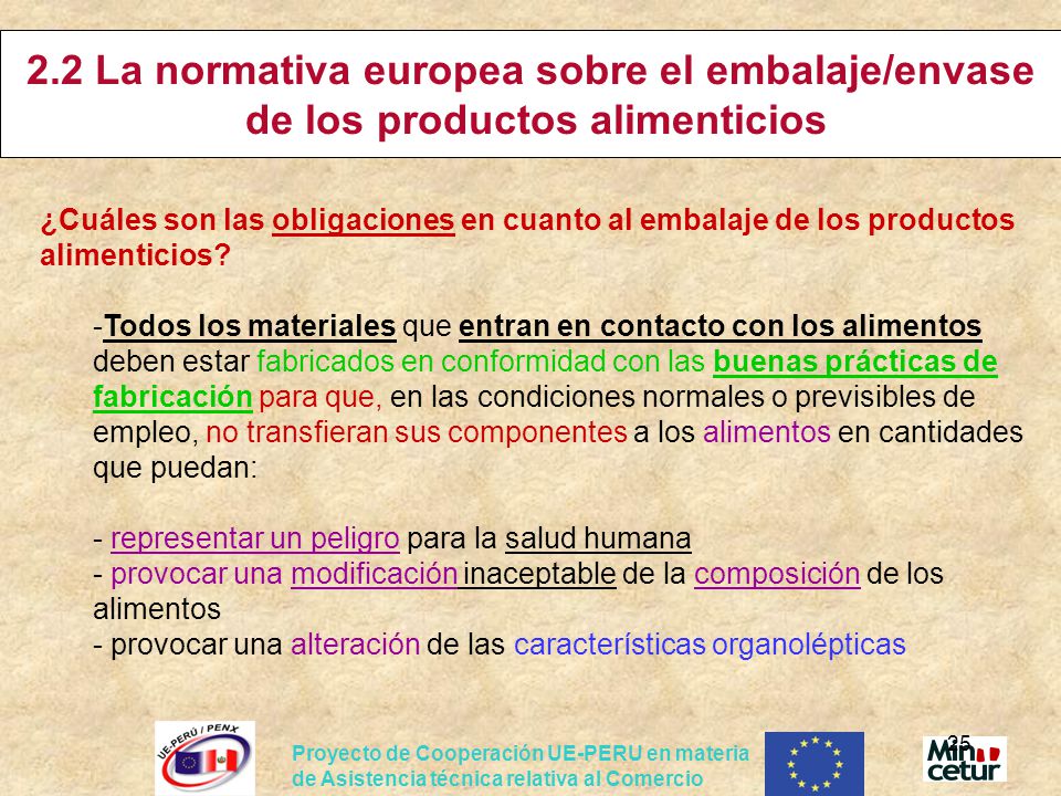 2.2 La normativa europea sobre el embalaje/envase de los productos alimenticios