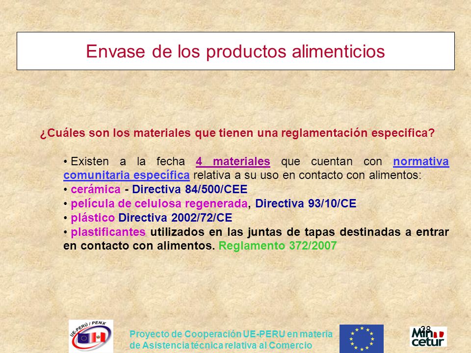Envase de los productos alimenticios