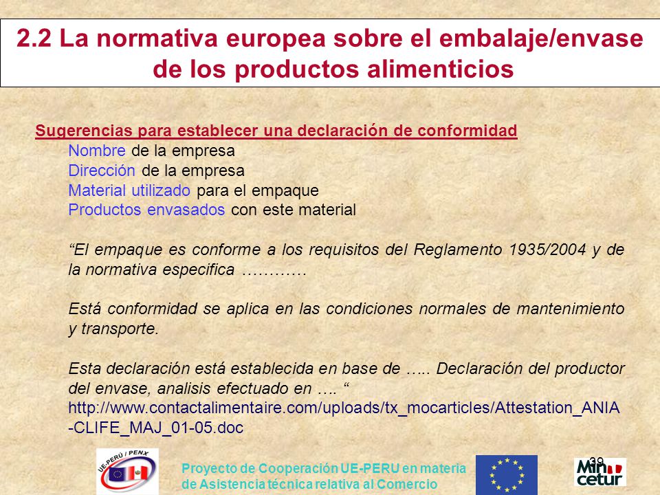 2.2 La normativa europea sobre el embalaje/envase de los productos alimenticios