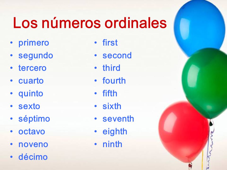 Los números ordinales primero segundo tercero cuarto quinto sexto
