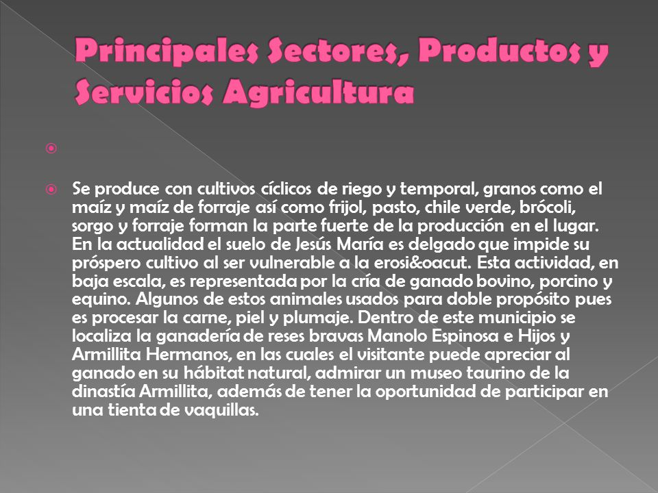 Principales Sectores, Productos y Servicios Agricultura