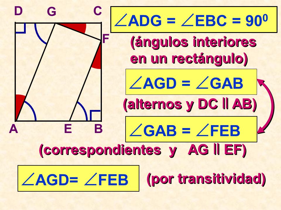ADG = EBC = 900 AGD = GAB GAB = FEB AGD= FEB