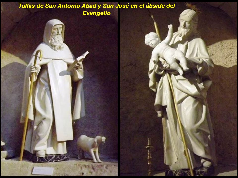 Tallas de San Antonio Abad y San José en el ábside del Evangelio