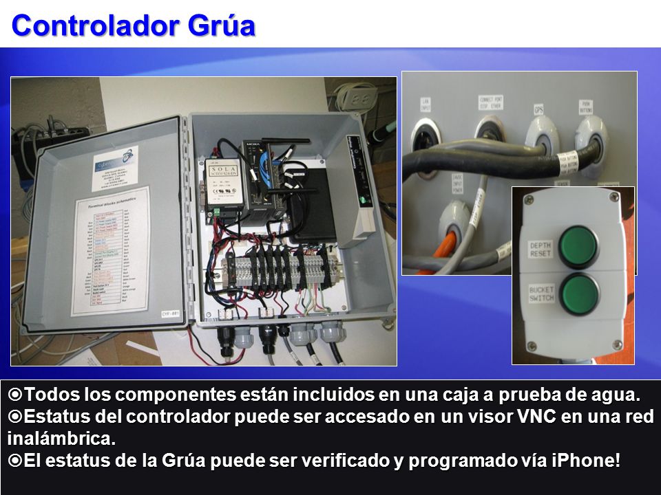 Controlador Grúa Todos los componentes están incluidos en una caja a prueba de agua.