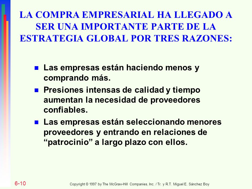 LA COMPRA EMPRESARIAL HA LLEGADO A SER UNA IMPORTANTE PARTE DE LA ESTRATEGIA GLOBAL POR TRES RAZONES:
