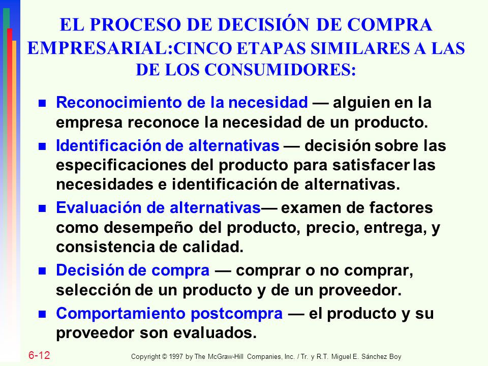 EL PROCESO DE DECISIÓN DE COMPRA EMPRESARIAL:CINCO ETAPAS SIMILARES A LAS DE LOS CONSUMIDORES: