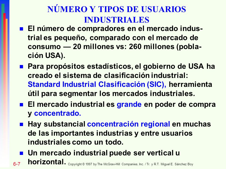 NÚMERO Y TIPOS DE USUARIOS INDUSTRIALES