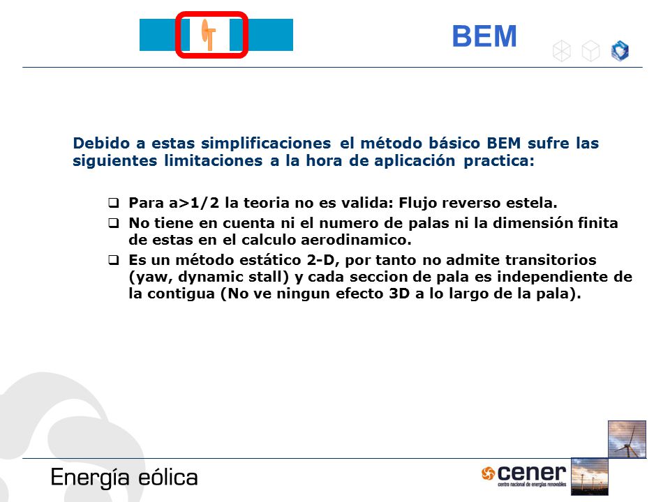 BEM Debido a estas simplificaciones el método básico BEM sufre las siguientes limitaciones a la hora de aplicación practica:
