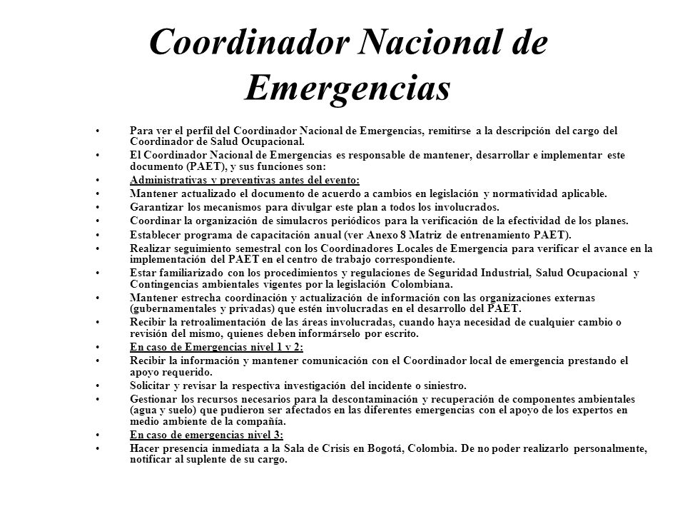 Coordinador Nacional de Emergencias