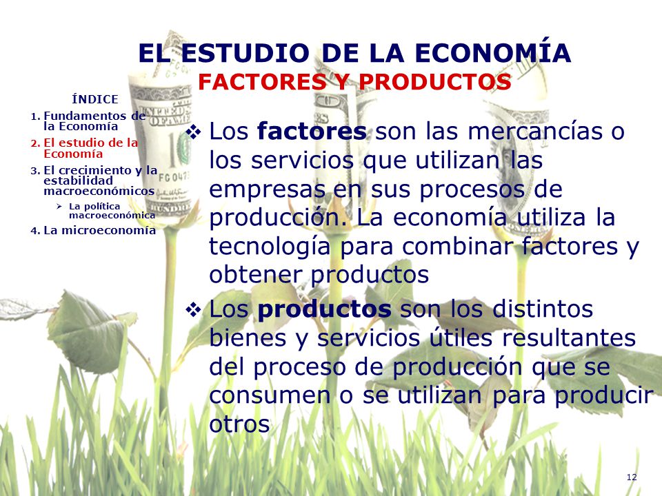 EL ESTUDIO DE LA ECONOMÍA FACTORES Y PRODUCTOS