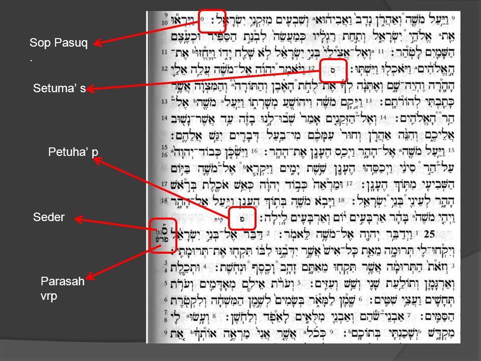 Sop Pasuq . Setuma’ s Petuha’ p Seder Parasah vrp