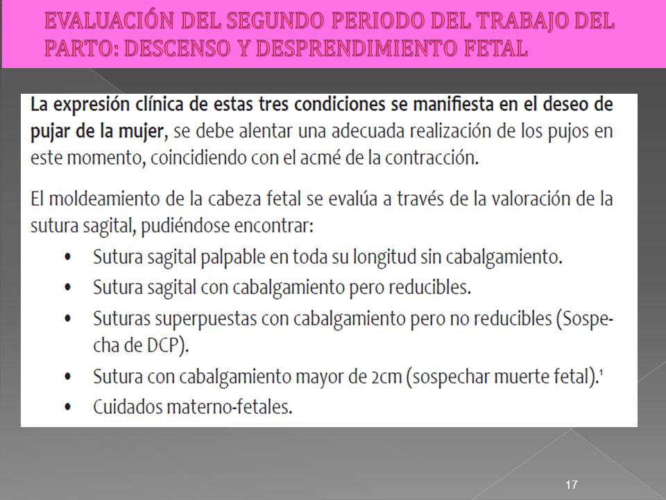EVALUACIÓN DEL SEGUNDO PERIODO DEL TRABAJO DEL PARTO: DESCENSO Y DESPRENDIMIENTO FETAL