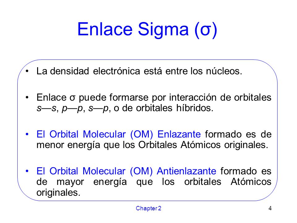 Enlace Sigma (σ) La densidad electrónica está entre los núcleos.