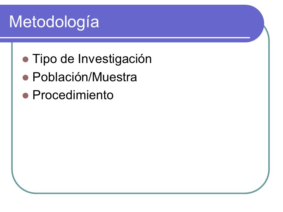 Metodología Tipo de Investigación Población/Muestra Procedimiento