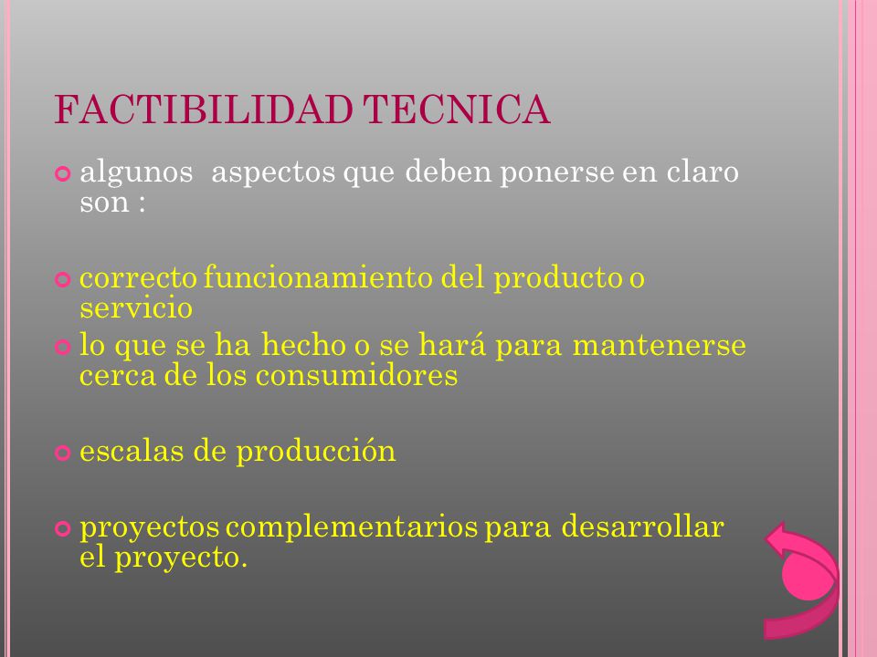 FACTIBILIDAD TECNICA algunos aspectos que deben ponerse en claro son :