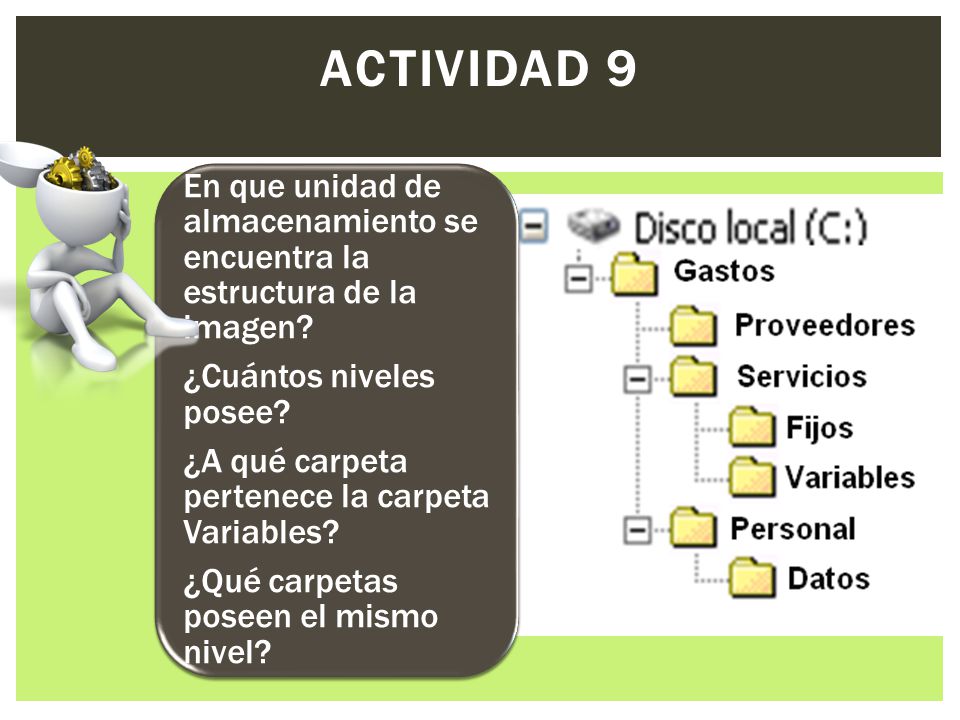 ACTIVIDAD 9 En que unidad de almacenamiento se encuentra la estructura de la imagen ¿Cuántos niveles posee