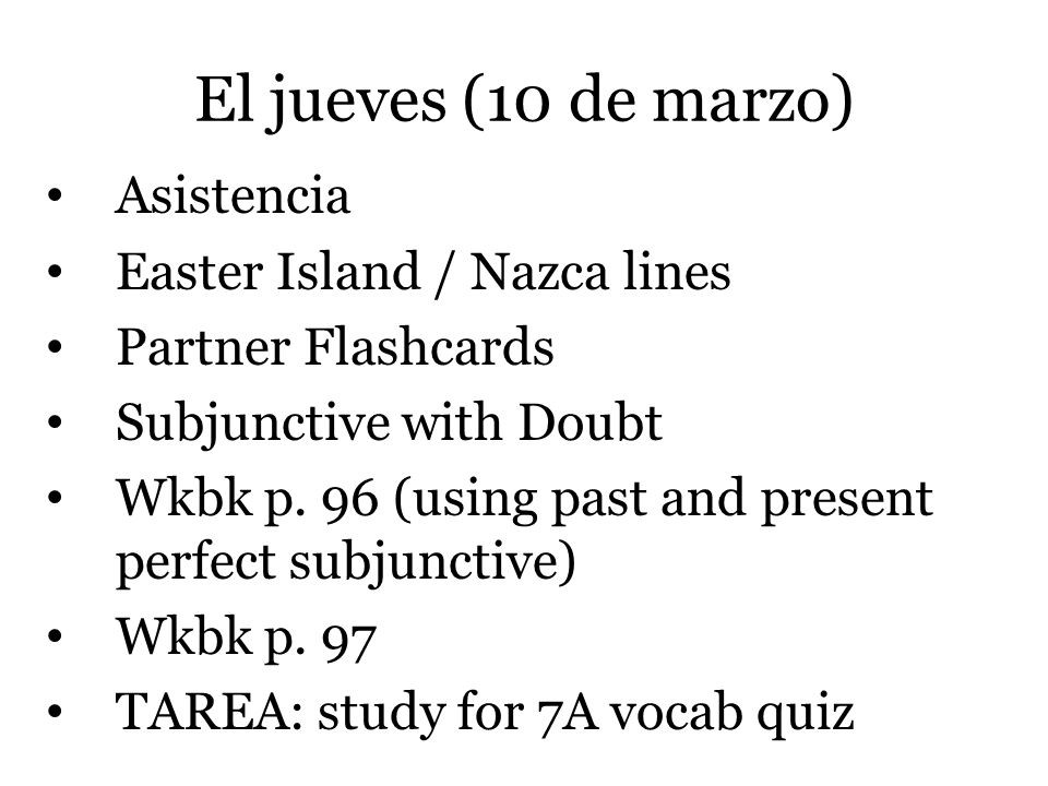 El jueves (10 de marzo) Asistencia Easter Island / Nazca lines