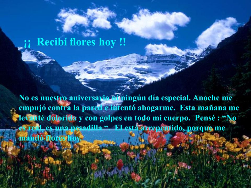 ¡¡ Recibí flores hoy !! No es nuestro aniversario ni ningún día especial. Anoche me. empujó contra la pared e intentó ahogarme. Esta mañana me.