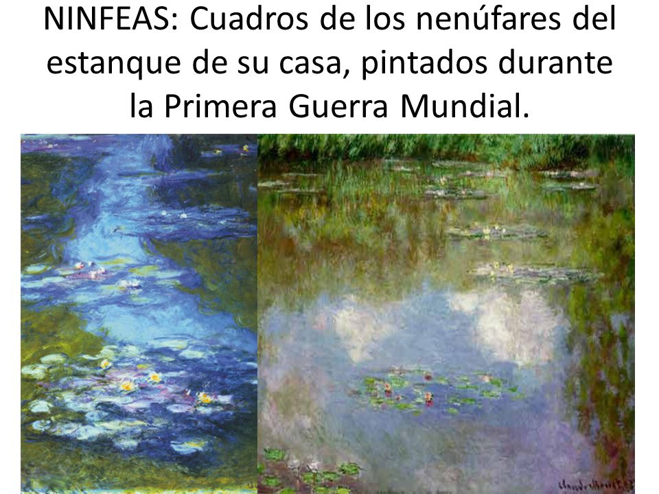 NINFEAS: Cuadros de los nenúfares del estanque de su casa, pintados durante la Primera Guerra Mundial.