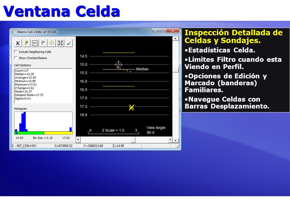 Ventana Celda Inspección Detallada de Celdas y Sondajes.