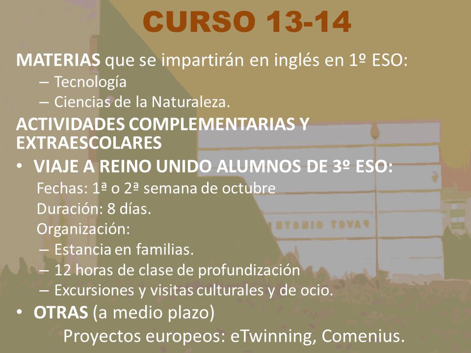 CURSO MATERIAS que se impartirán en inglés en 1º ESO: