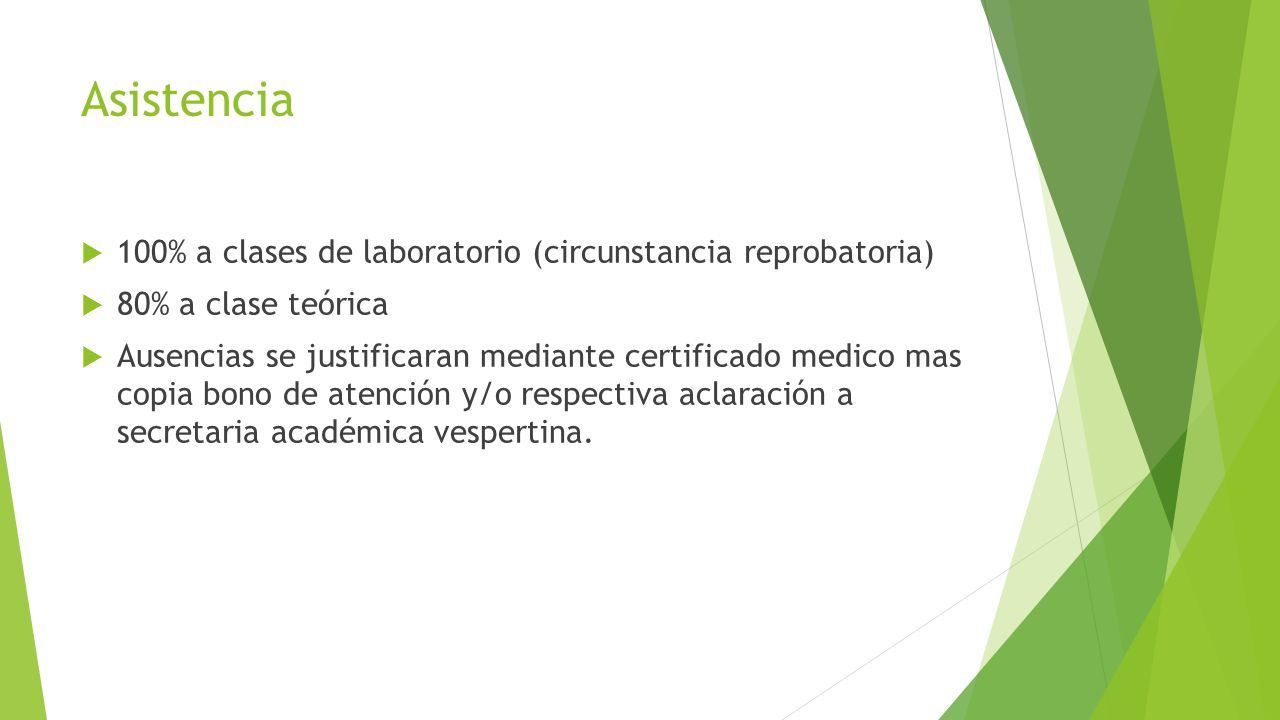 Asistencia 100% a clases de laboratorio (circunstancia reprobatoria)
