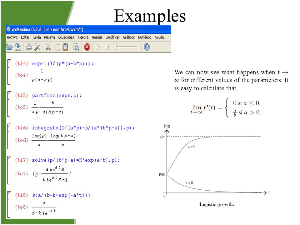 Examples We can now see what happens when t → ∞ for different values ​​of the parameters. It is easy to calculate that,