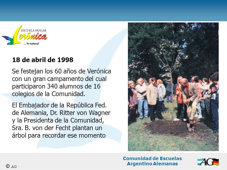 18 de abril de 1998 Se festejan los 60 años de Verónica con un gran campamento del cual participaron 340 alumnos de 16 colegios de la Comunidad.