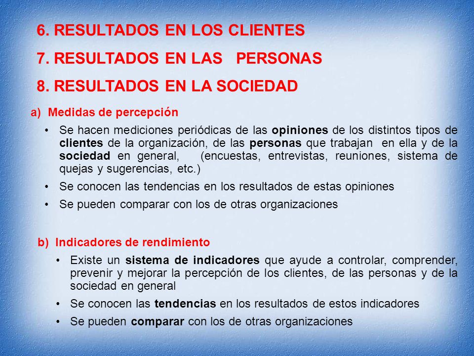 6. RESULTADOS EN LOS CLIENTES 7. RESULTADOS EN LAS PERSONAS