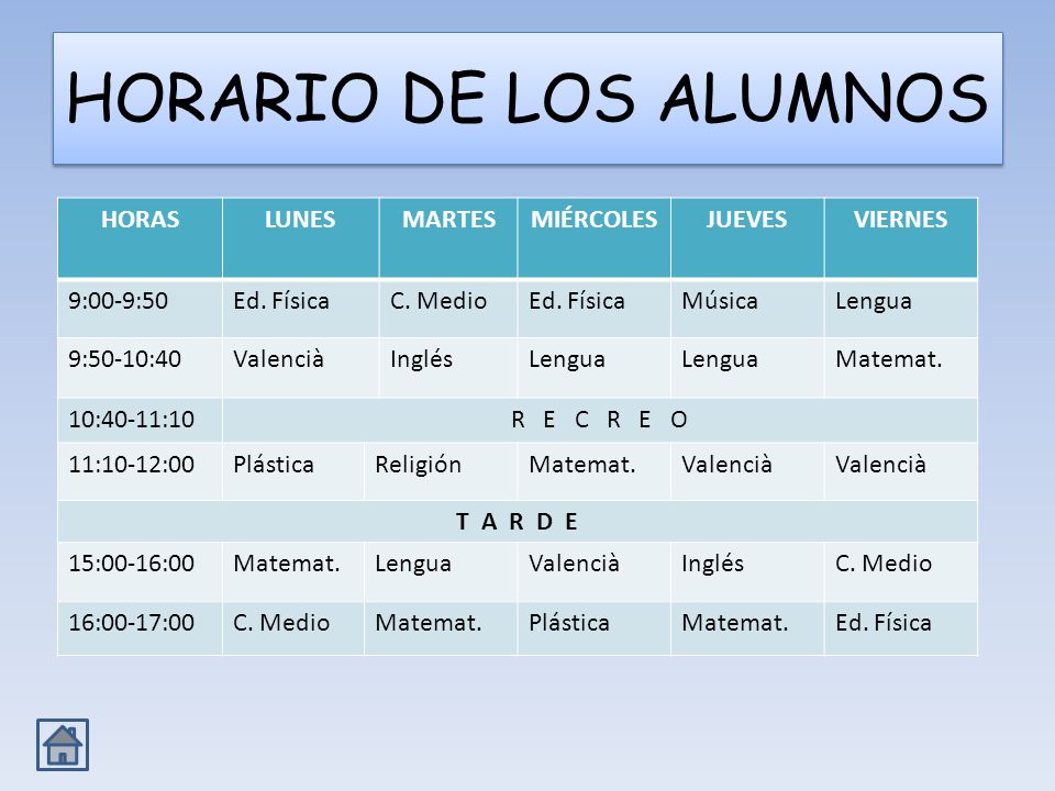 HORARIO DE LOS ALUMNOS HORAS LUNES MARTES MIÉRCOLES JUEVES VIERNES