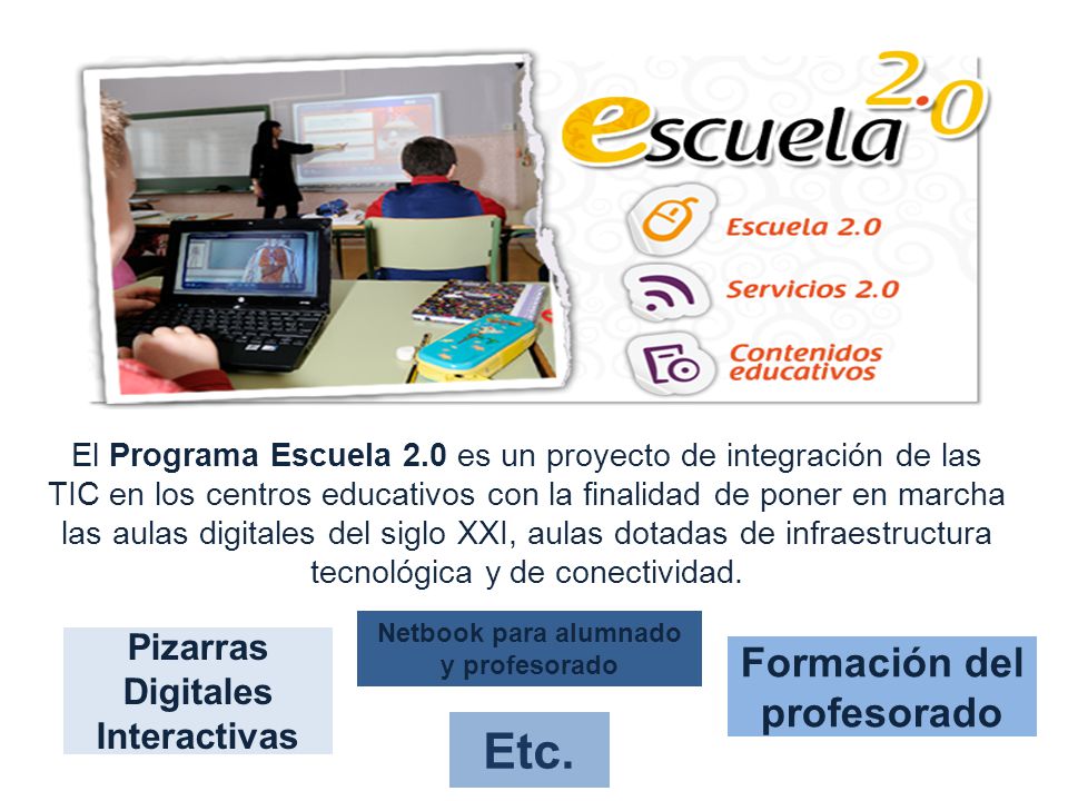 Etc. Formación del profesorado Pizarras Digitales Interactivas