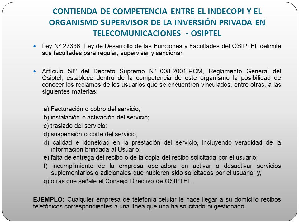 CONTIENDA DE COMPETENCIA ENTRE EL INDECOPI Y EL ORGANISMO SUPERVISOR DE LA INVERSIÓN PRIVADA EN TELECOMUNICACIONES - OSIPTEL