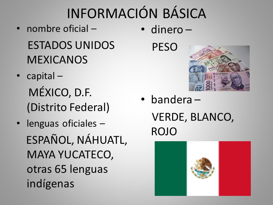 INFORMACIÓN BÁSICA dinero – ESTADOS UNIDOS MEXICANOS PESO bandera –
