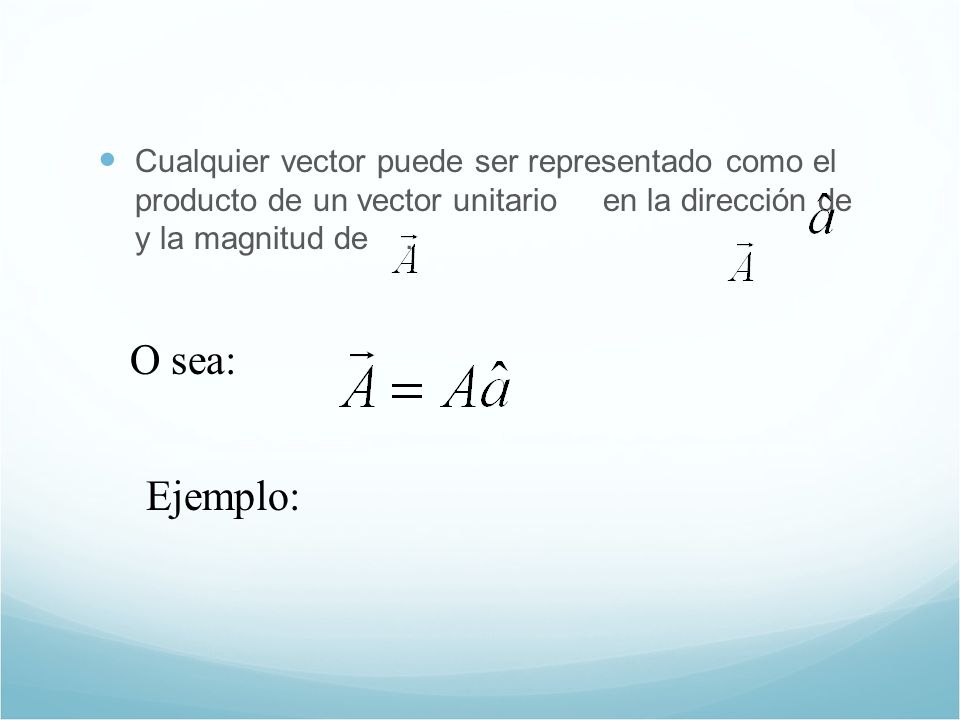 Cualquier vector puede ser representado como el producto de un vector unitario en la dirección de y la magnitud de .