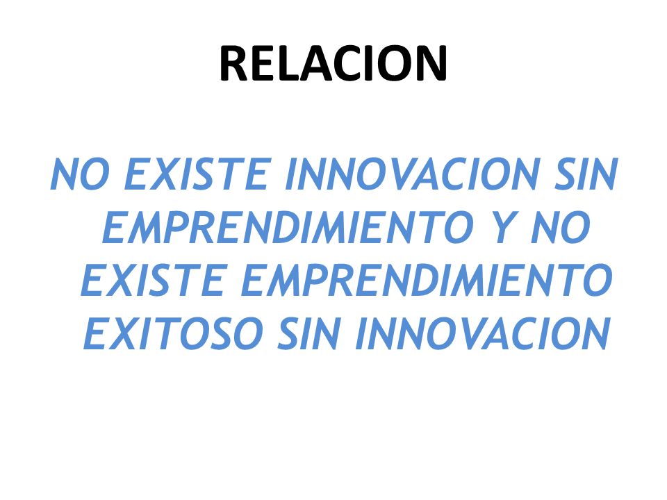 RELACION NO EXISTE INNOVACION SIN EMPRENDIMIENTO Y NO EXISTE EMPRENDIMIENTO EXITOSO SIN INNOVACION