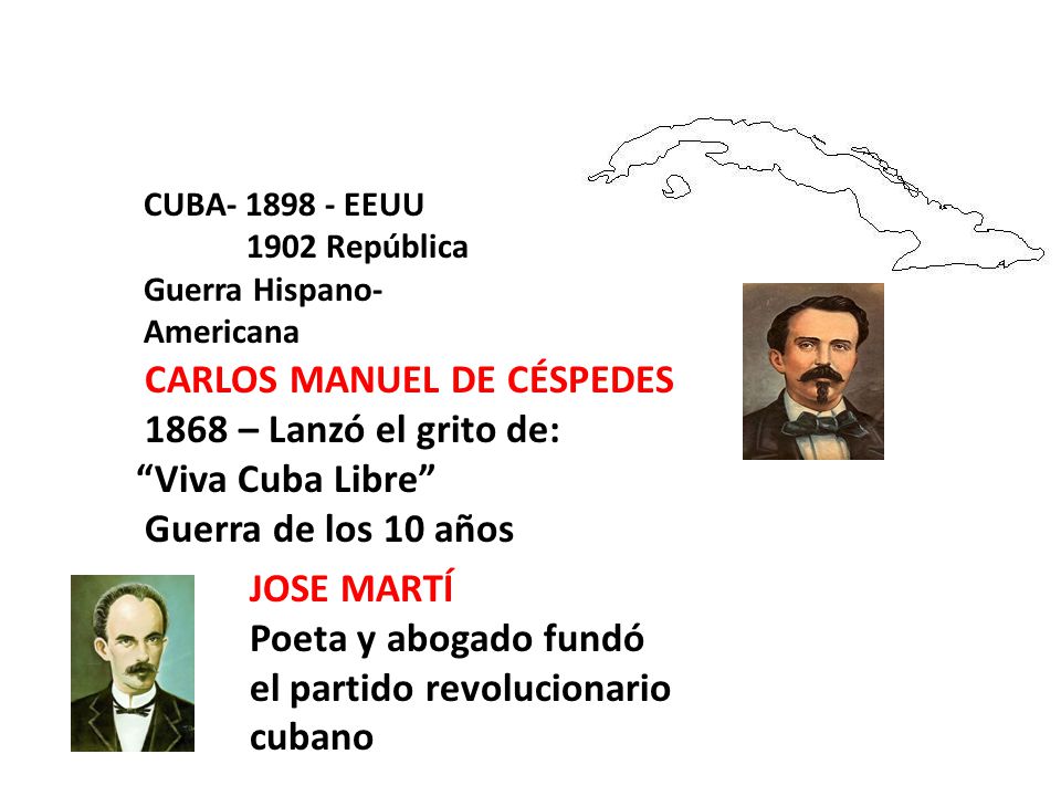 CARLOS MANUEL DE CÉSPEDES 1868 – Lanzó el grito de: Viva Cuba Libre